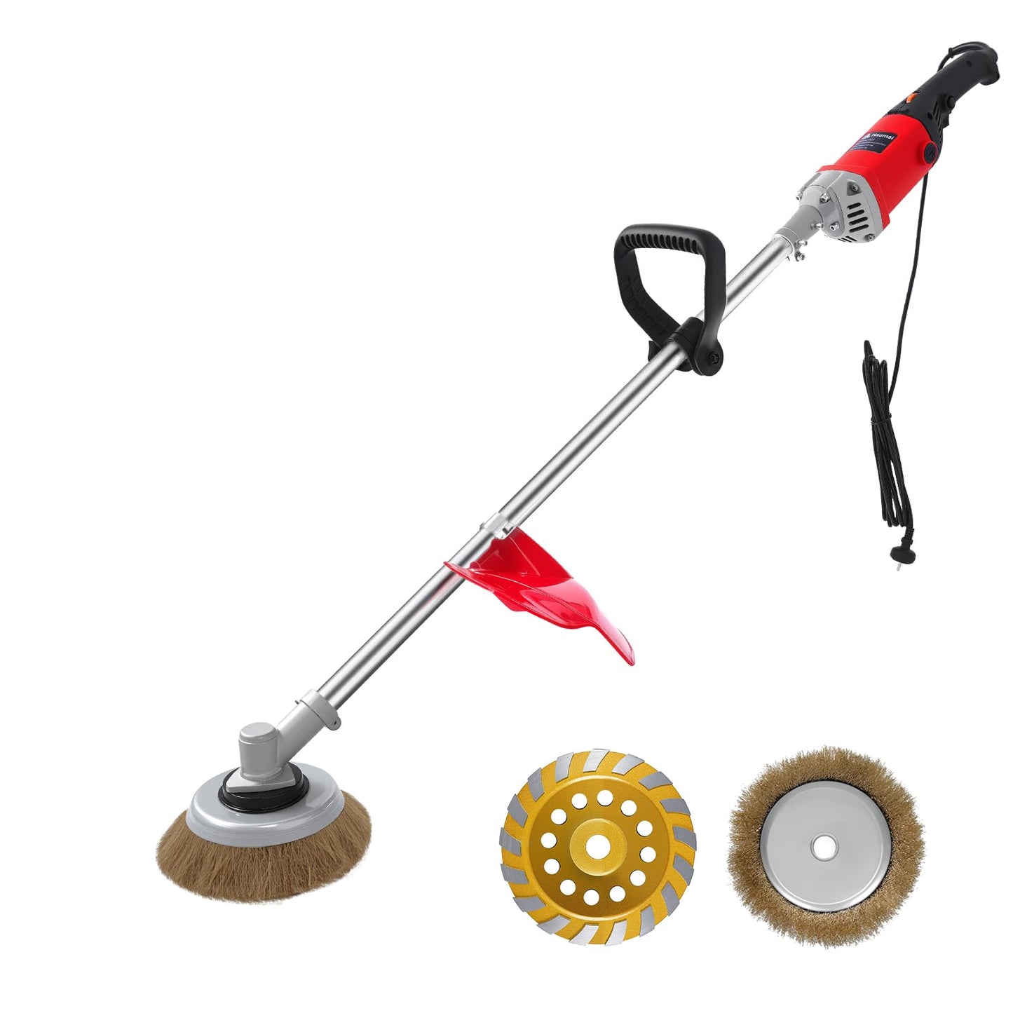 Electric Multifunctional Concrete Grinder & Burnishing Machine 6 Speed Adjustable 110V Heavy Duty Grinder for Floor Polishing,Wall Grinding,Metal Derusting with 180mm Diamond Disc &200mm Wire Brush