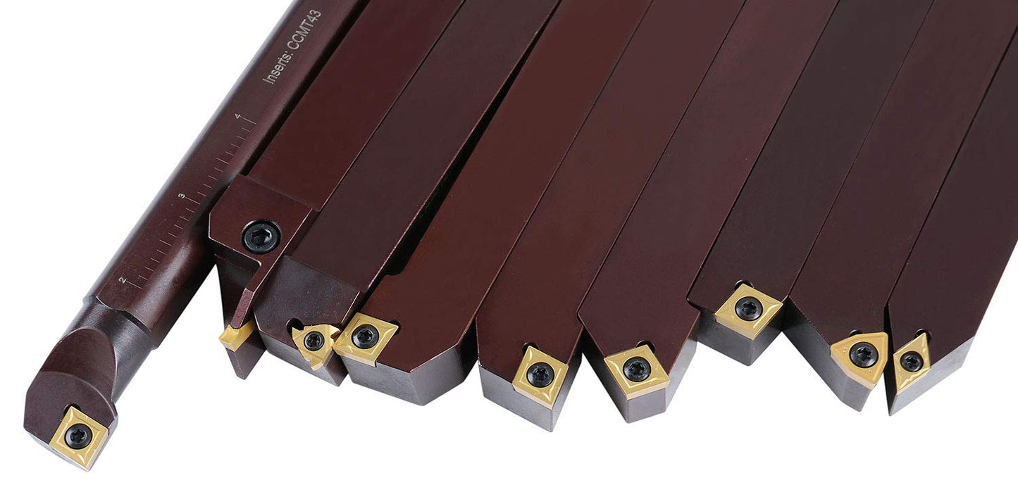 Accusize Industrial Tools 1" 9 Pieces/Set, Indexable Carbide Turning Tools and Boring Bar, 2988-0001