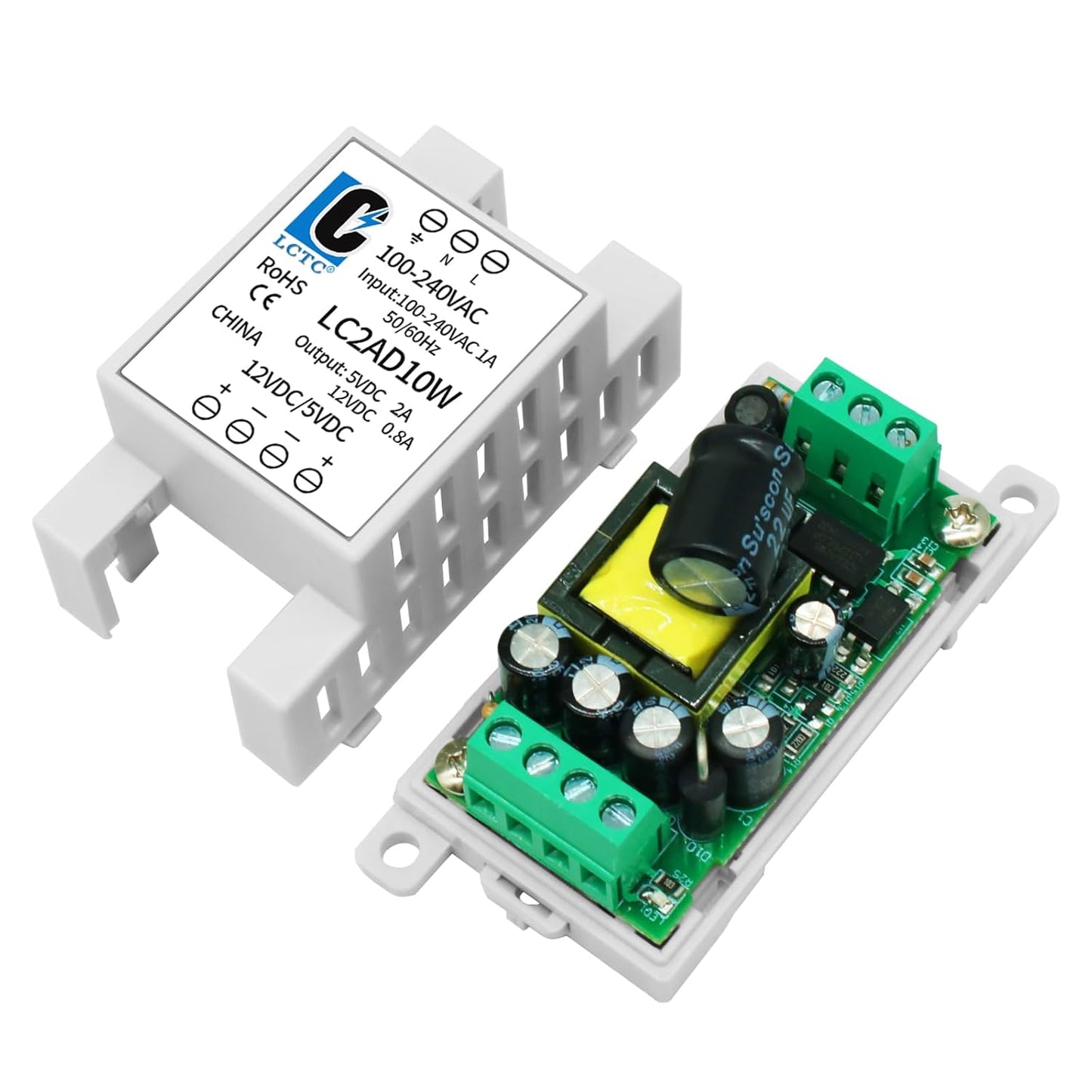 LCLCTC 5V 12V Rail2A 0.8A,Dual 10W,Input 100-240Vac,120VAC 115v 5 Power Supply din Output to Volt, LED, CCTV, Arduino