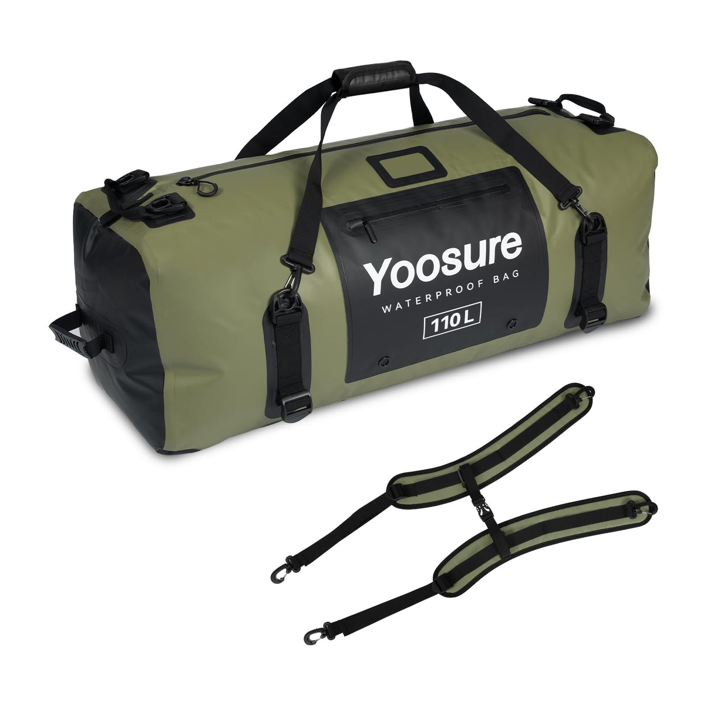 YOOSURE Waterproof Duffel Bag 110L - Marine Dry Bag with 700D PVC & Airtight Zipper, Extra Large Duffle Bag for Camping, Rafting, Kayaking, Boating, Car Roof Storage (Green)