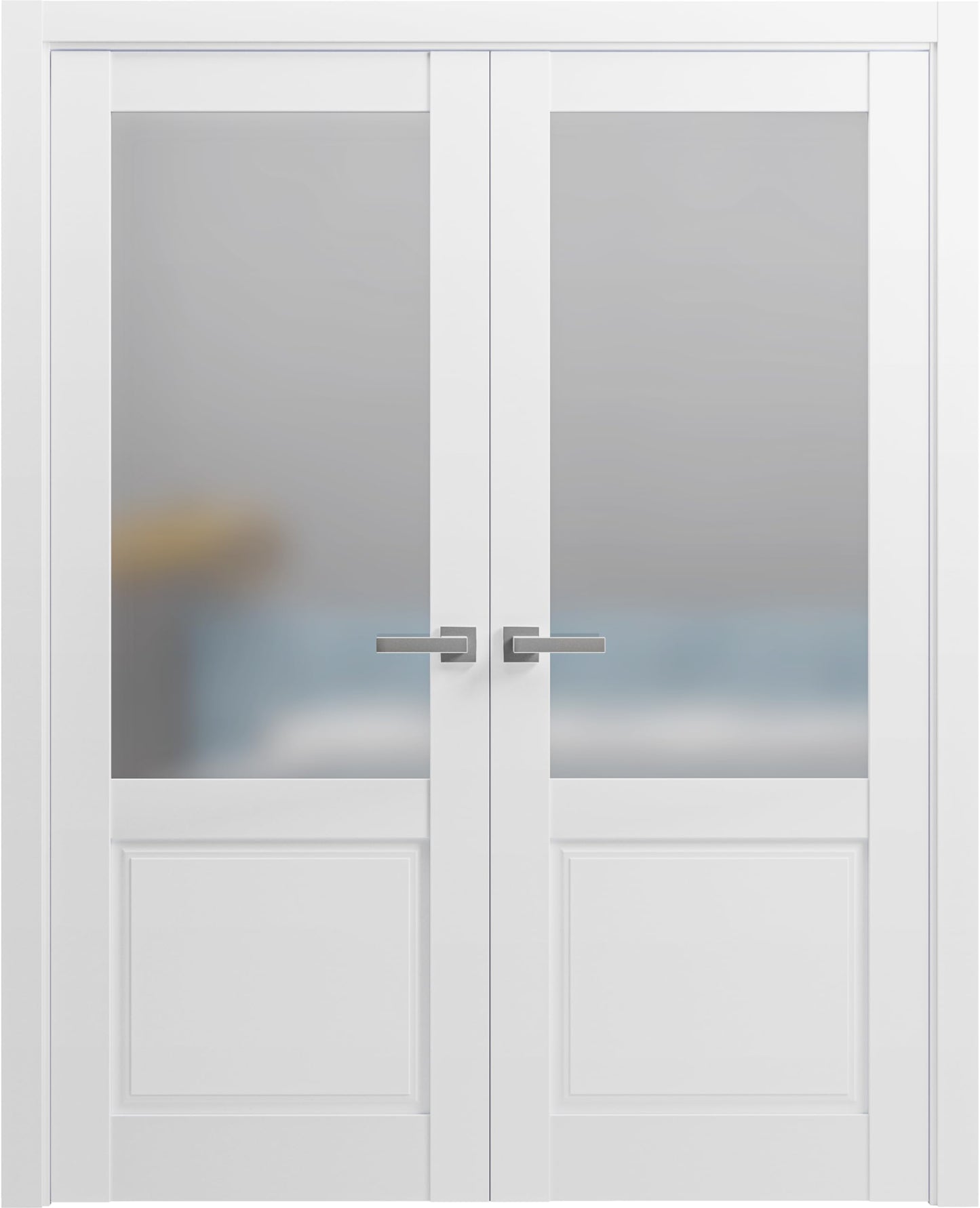 SARTODOORS Lucia 22 | Double Swing Interior French Doors with Glass, Solid Wood, Hardware Included, 64x84, White, Classic