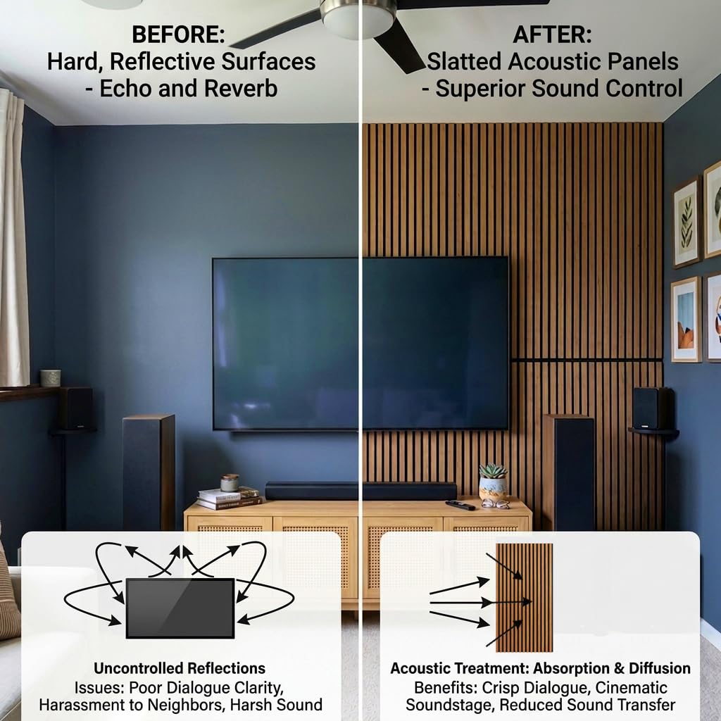 Wood Slat Wall Panels - 4 Pack 47.2" × 23.6" - Acoustic Panels Noise Reduction for Home Office Studio, 3D Fluted Sound Dampening Absorbing Panels, Walnut