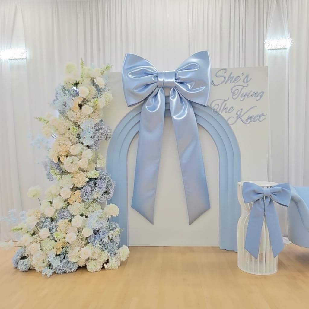 Skiennix Blue Bow Decor - 2 Pack Large & Small Coquette Wall Backdrop for Valentine's Day & Weddings