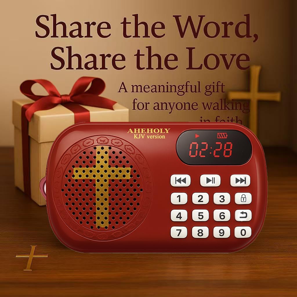 AHEHOLY KJV Audio Bible Player Portable & Rechargeable Scripture Device Preloaded King James Version Simple Interface