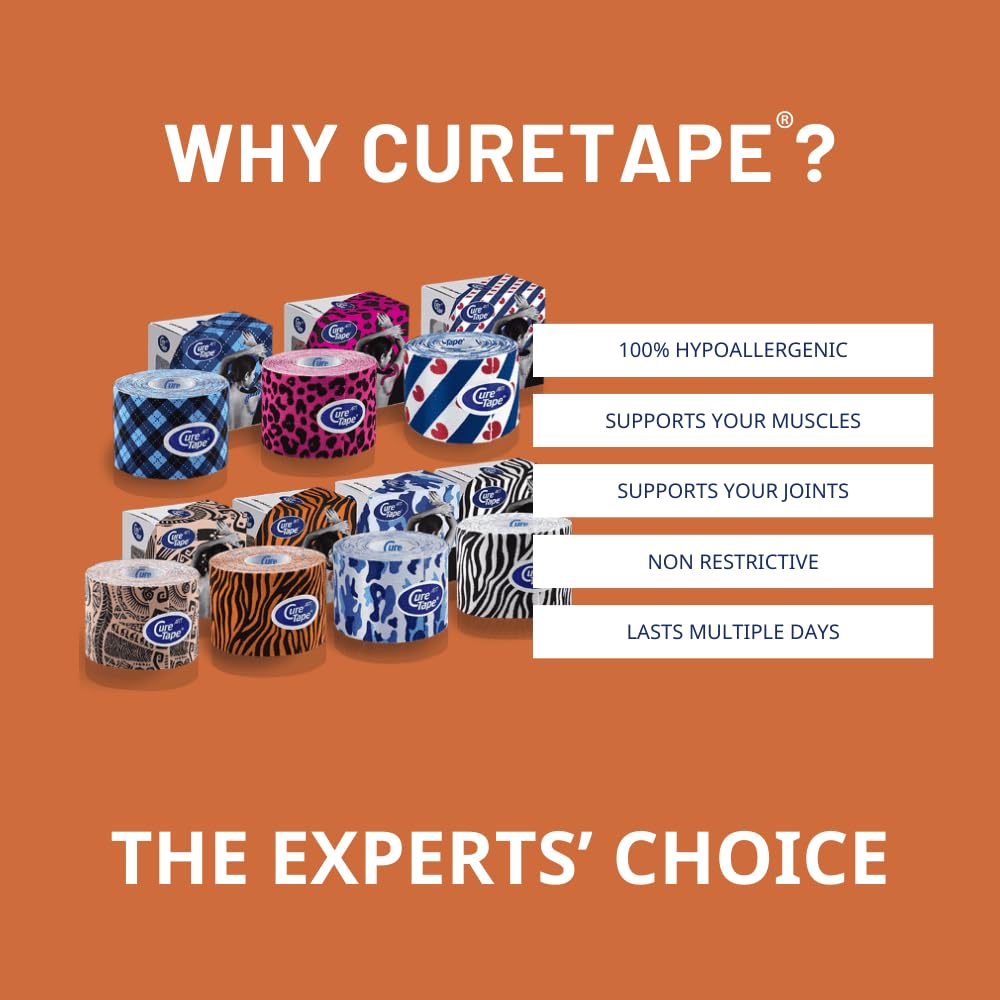 CureTape Art | Kinesiology Tape for Body Pain | Elastic Therapeutic | Waterproof Athletic | Long-Lasting Medical K (Orange,Black)