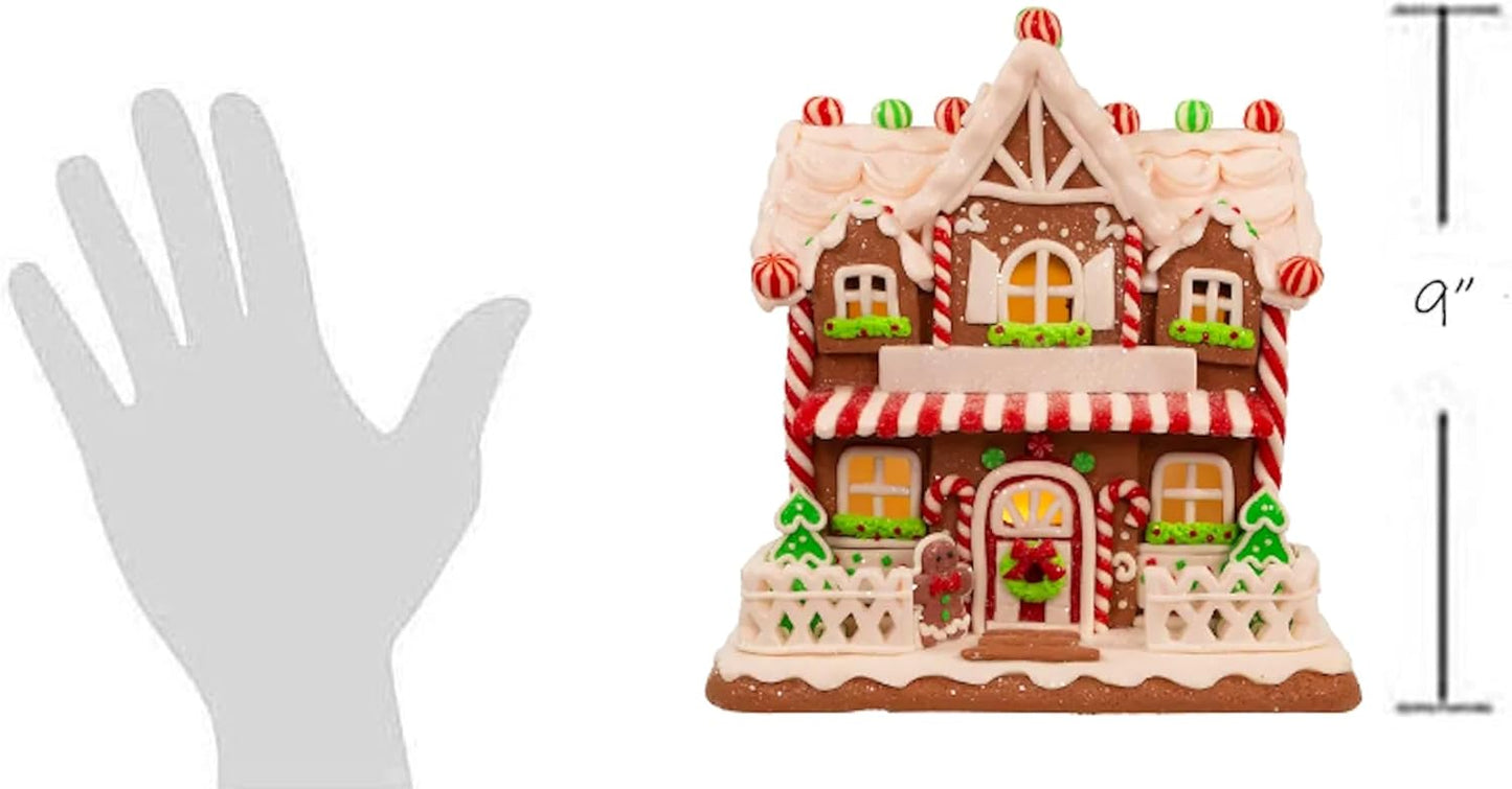 The Bridge Collection Light Up Gingerbread House - Festive Christmas Decor - 9-Inch Holiday Village