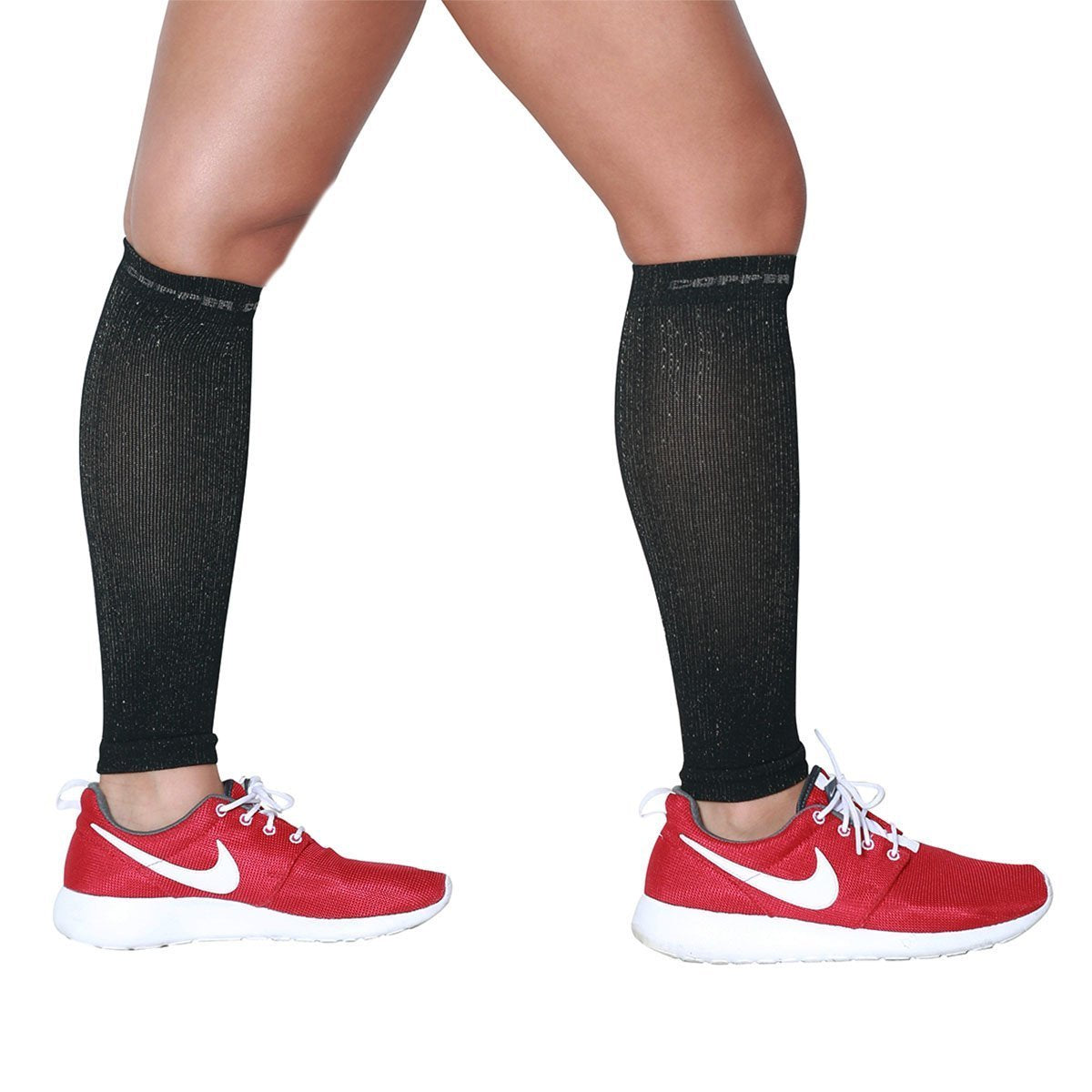 Calf Sleeves - #1 Compression Leg Sleeve for Runners - Men and Women Shin Sleeves (Black with Copper Yarn, Small/Medium)