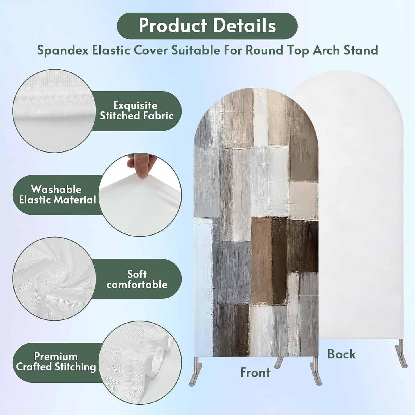 Jnbasdffb 7.2 Grey Brown Color Blocks Wedding Arch Cover, Stretchy Spandex Arch Backdrop Stand Covers FT, Abstract Oil