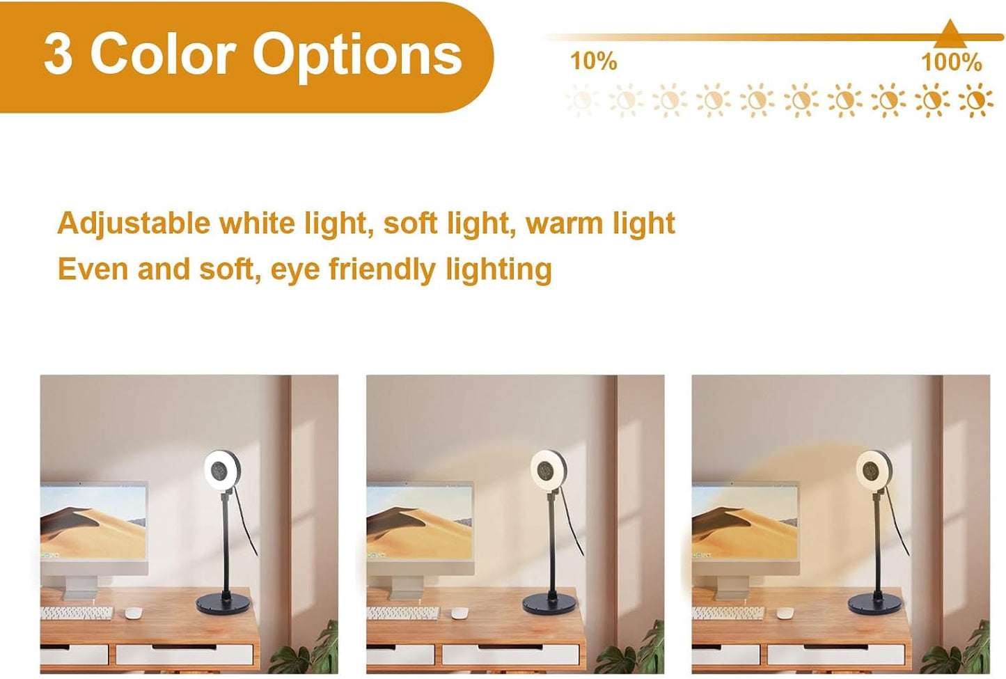 SASKATE 5MP Webcam with Fill Light Built in Mic AF Touch Control, Auto Focus USB Web Cam Bendable Rod, for Online