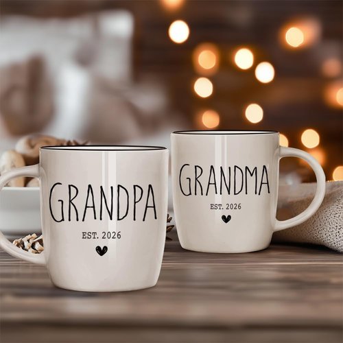Kinkiii Promoted To Grandparents 2026 Mug Set, Grandma And Grandpa 2026 Ceramic Mugs, Pregnancy Announcement for Grandparent Mug Set, Grandma And Grandpa Announcement Gifts 13Oz