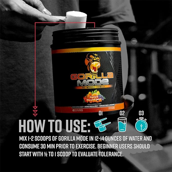 Gorilla Mind Pre Workout - Massive Pumps Laser Focus Energy Power - L-Citrulline, Creatine, L-Tyrosine, Betaine, Hydroprime, Alpha-GPC, 400mg Caffeine, Huperzine A - 800g (Tigers Blood)