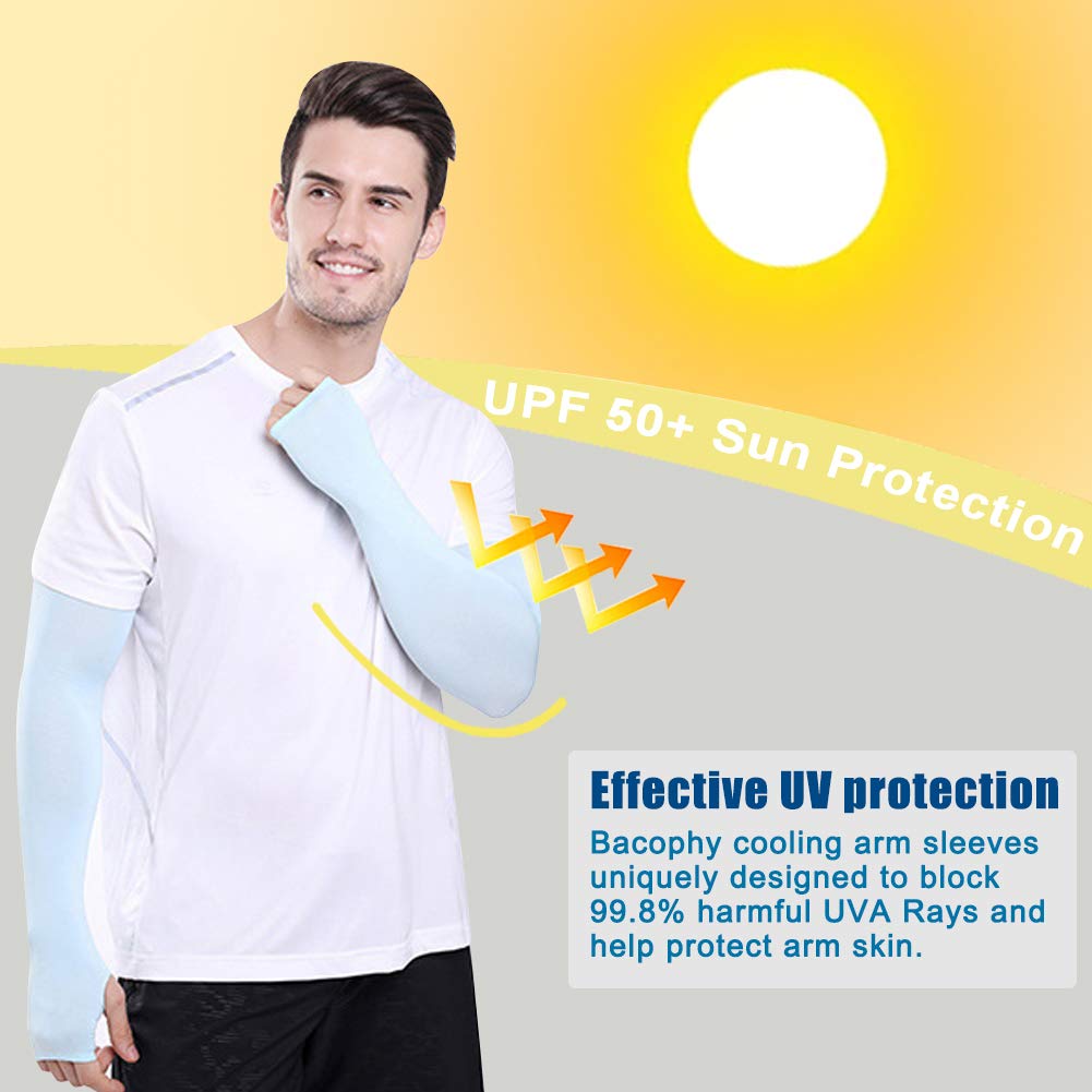 Bacophy 3 Pairs Arm Sleeves with Thumb Holes Women Men UV Protection Cooling, UPF 50 Compression Long Arm Cover
