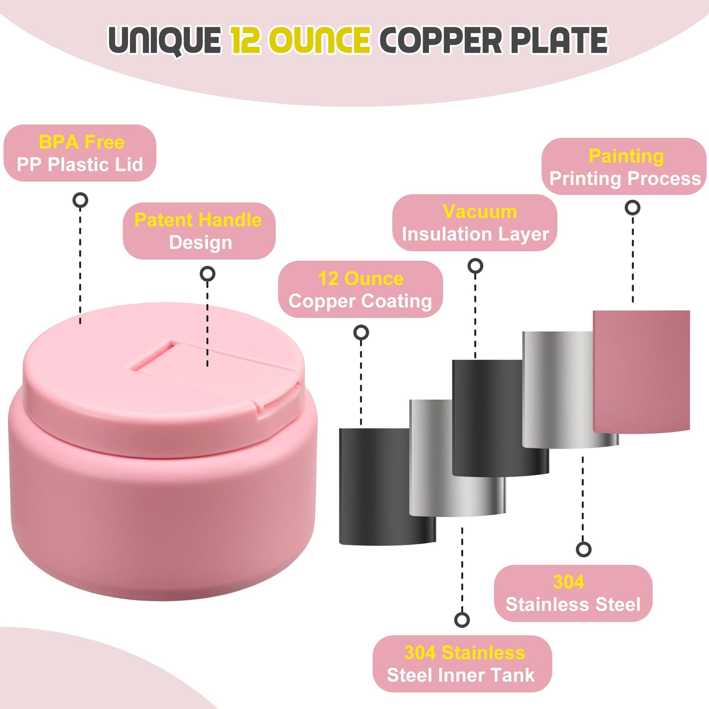 BOSEDSANG 13.5oz Soup Thermo for Hot Food Kids with Buckle Lid Insulated Vacuum Food Jar Wide Mouth Leakproof Stainless Steel Lunch Container- Pink