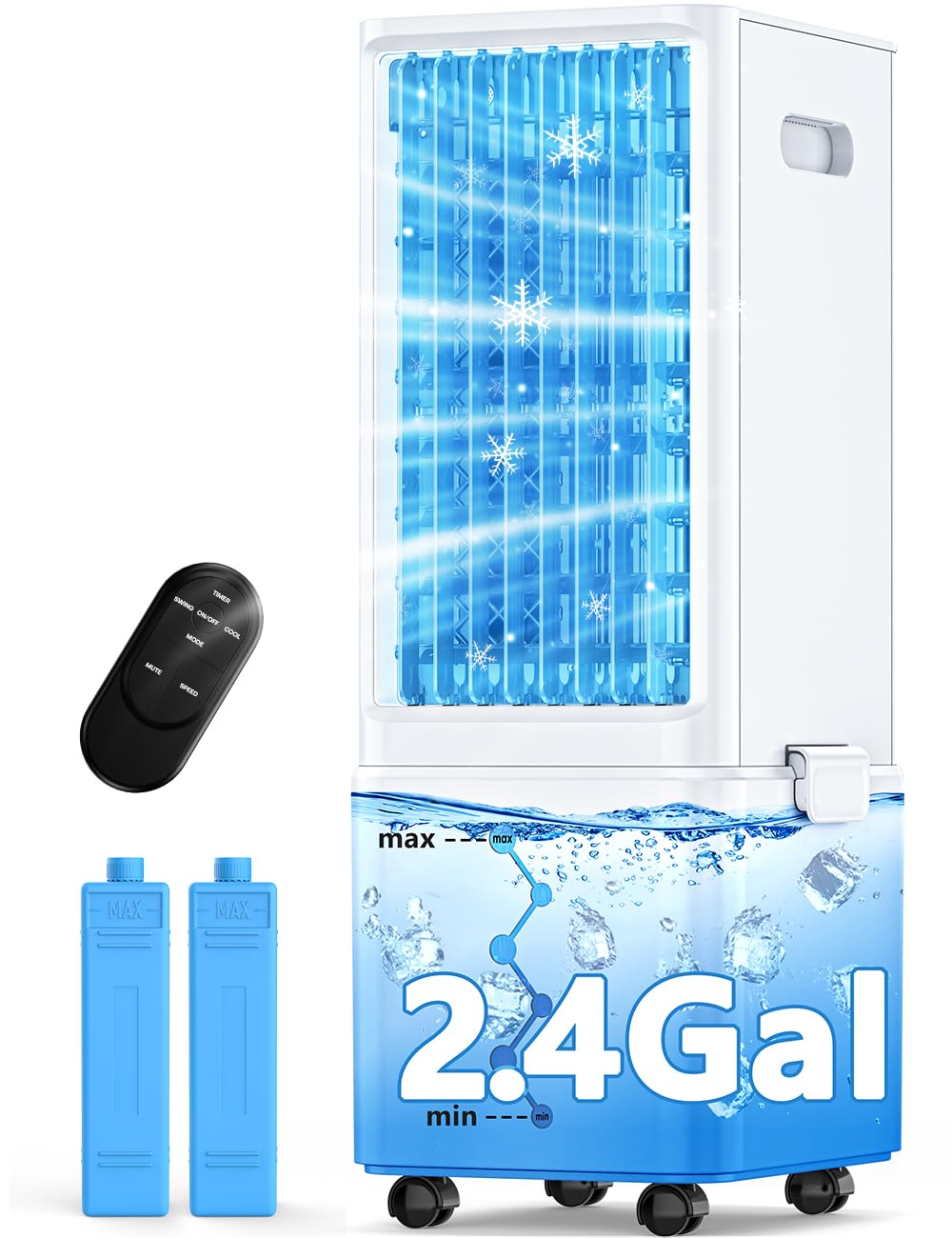 COOLECH Windowless Air Conditioner w/4 Mode & 3 Speed, Waterless Alert, 2.4-Gal Tank for 24H Cooling, 12H Timer,20FT Remote, 70° Auto Swing Evaporative Air Cooler, Portable Air Conditioner for Bedroom