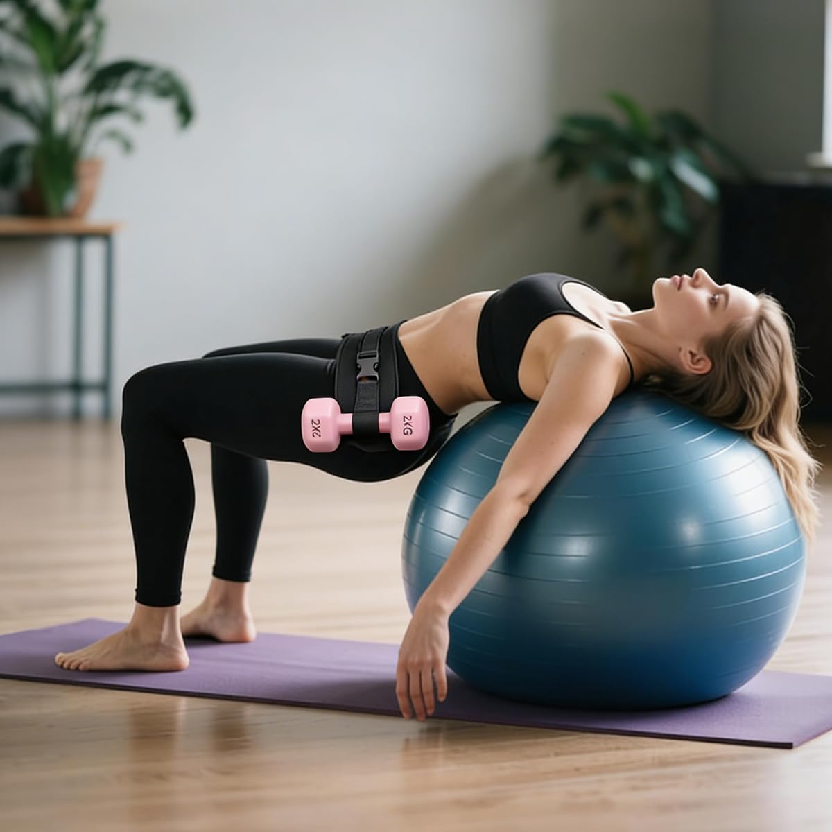 Hip Thrust Dumbbell Holder Belt: Wide Padded Support Belt for Barbell/Dumbbell/Kettlebell for Home Workouts, Adjustable Strap Non-Slip Safety Comfort Squats & Strength Exercises