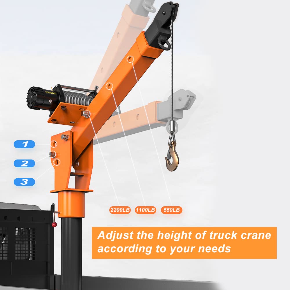 RUGCEL WINCH New 2200lb Folding Truck-Mounted Crane, with Electric Winch 5000 lb 12V, Painted Steel Pickup Truck Jib Cranes 360 Swivel