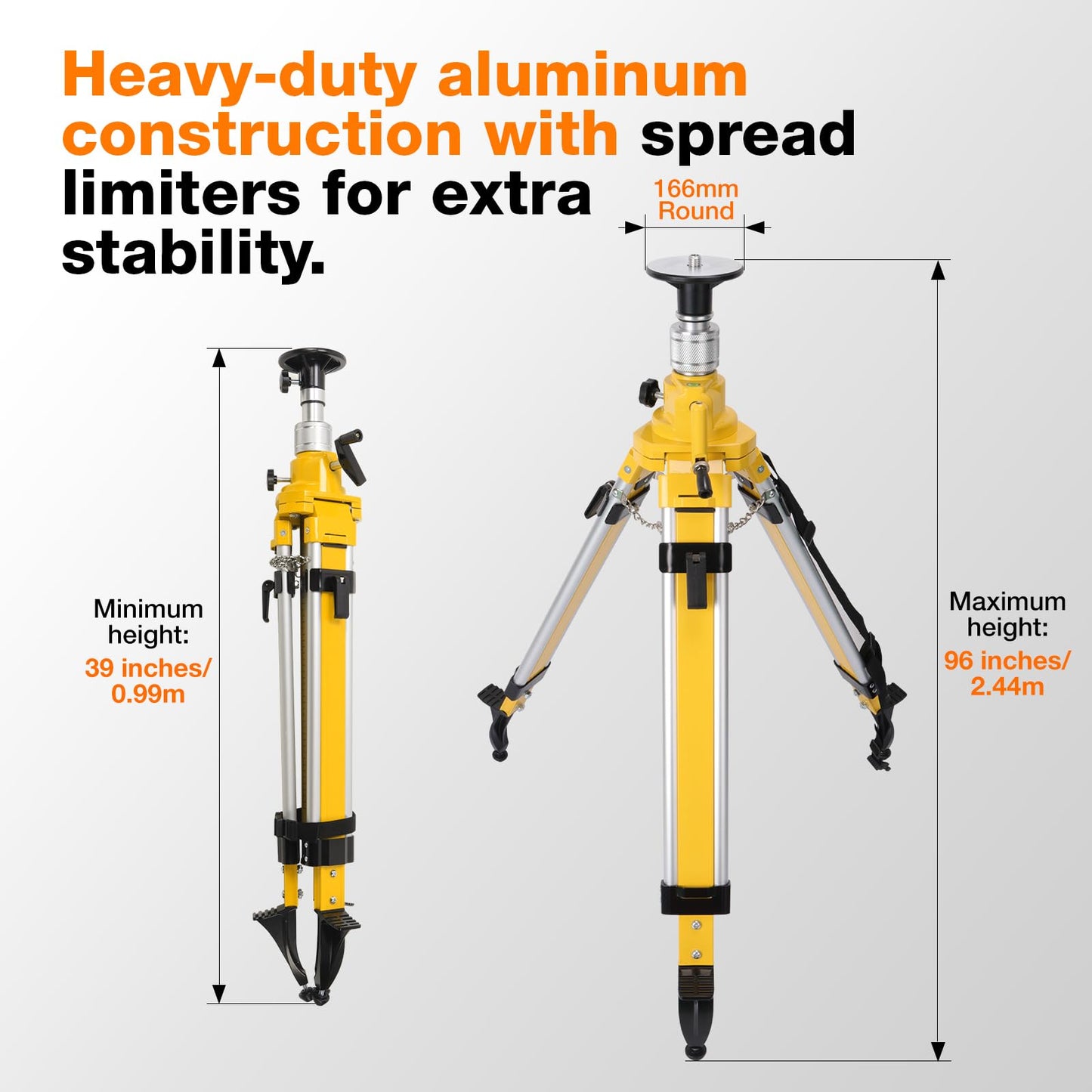 MOETER Heavy Duty Elevator Tripod for Laser Level, Adjustable Legs Surveying Tripod, 27" to 94" Height Adjustable for Cross & Rotary Lasers, Auto Levels, Theodolites, and Total Stations