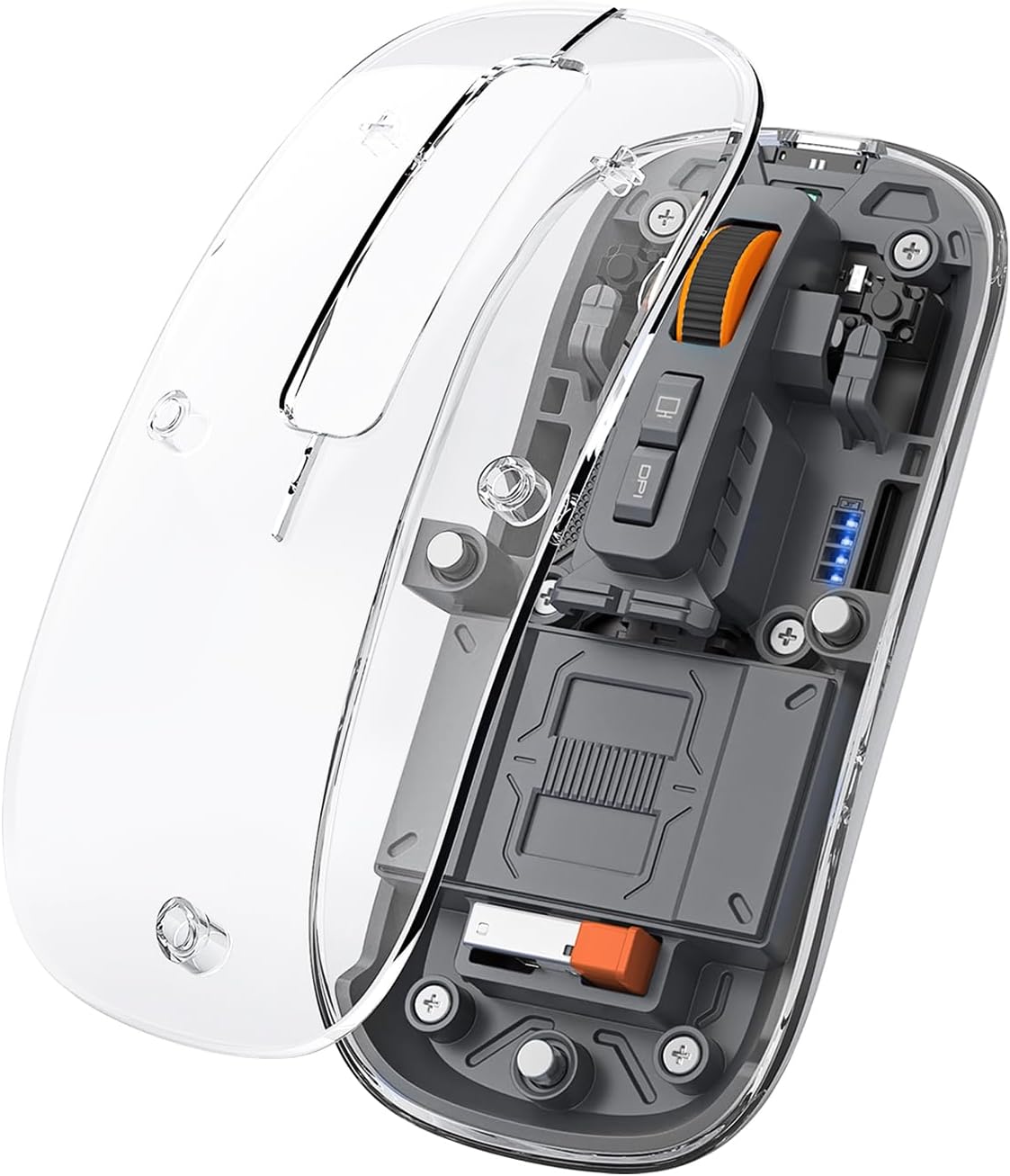 FMOUSE 3-Mode Sleek Transparent Magnetic Wireless Mouse - Connectivity (Dual Bluetooth + USB), DPI Adjust & One-Key