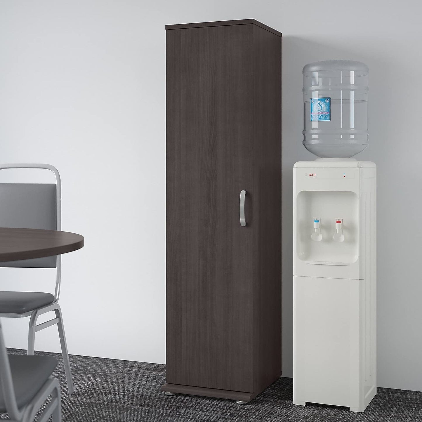 Bush Business Furniture Universal Tall Narrow Storage Cabinet with Door and Shelves in Storm Gray