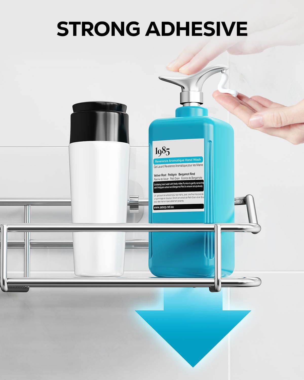 Nieifi Shower Caddy Shelf - Adhesive Stainless Steel Storage Rack with Hooks | 2 Pack for Bathroom & Kitchen