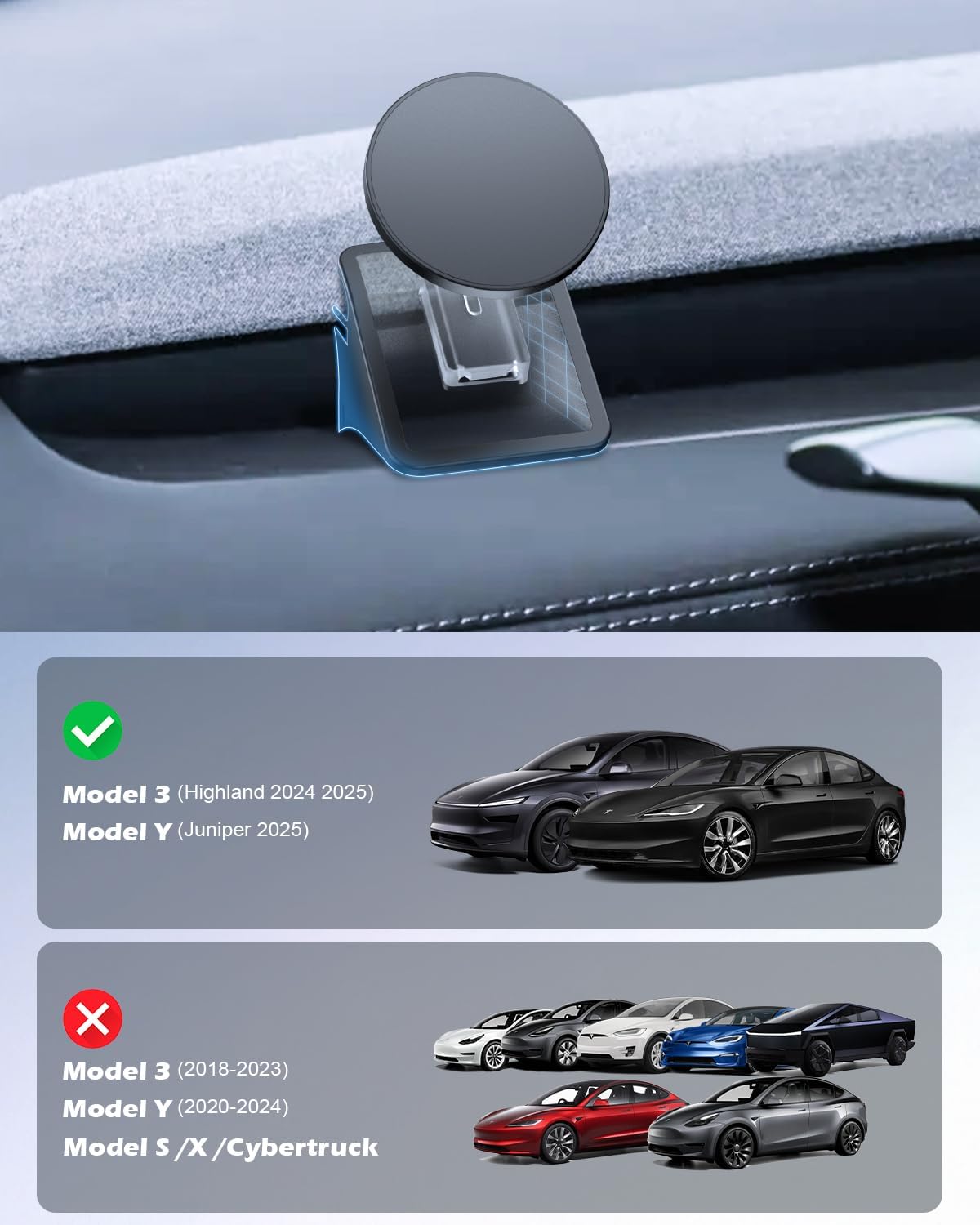 CloudValley 3 360 2025, 17/16/15/14/13/12 Magnetic Phone Mount for Tesla Model Highland Model Y Juniper, Strong Grip