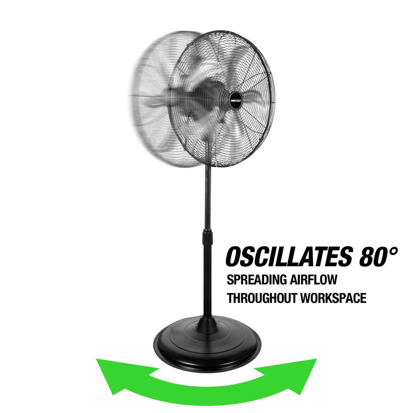 OEMTOOLS OEM24871 20" Oscillating Pedestal Fan, Adjustable Height for Garage, Shop, Gym, Warehouse 4500 CFM Airflow, 3-Speed Enclosed Motor, 5 Aluminum Blades, Dust-Resistant Industrial Purpose