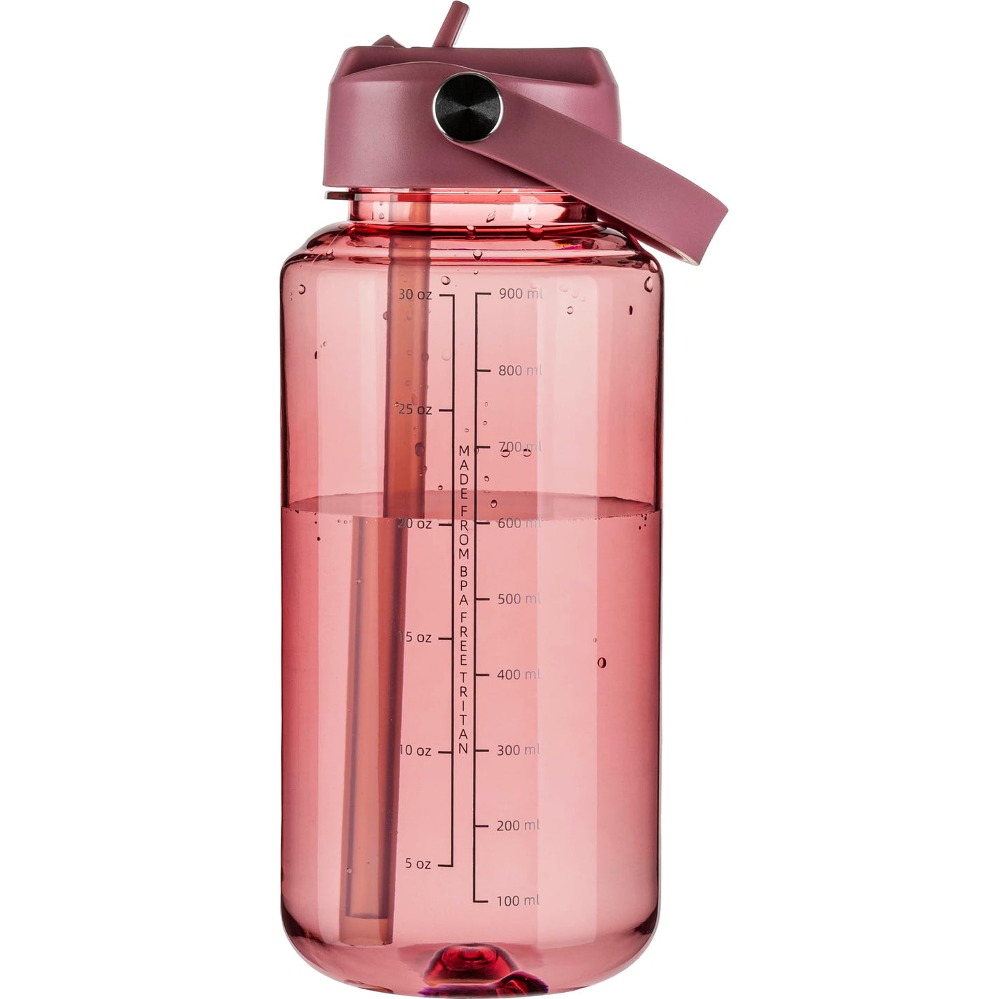 OLDLEY 32 oz Clear Water Bottle with Straw,Tritan BPA-Free, Wide Mouth, Leak Proof - for Gym, Travel, Home, School, Office (Red)
