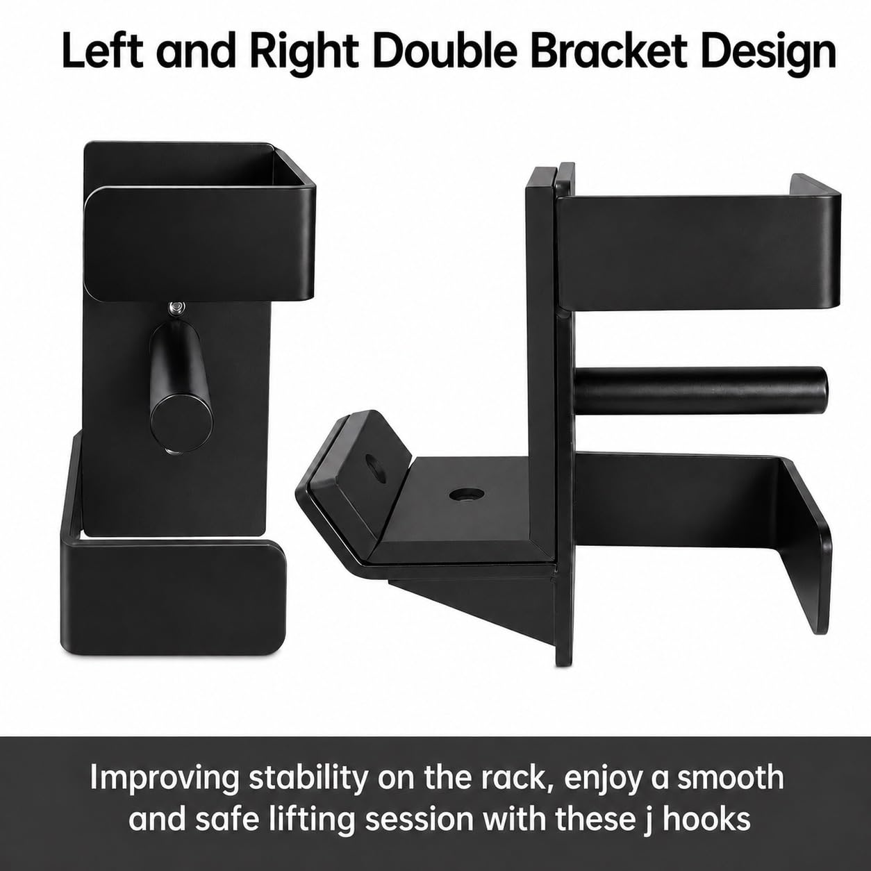 AINAFIX J Hooks for 3" x 3" Power Rack, Rubber Pad J-Hook for Power Cage, Bottom Reinforced Steel J Cups for Squat Rack (for 3"x3" Rack with 5/8" Hole)