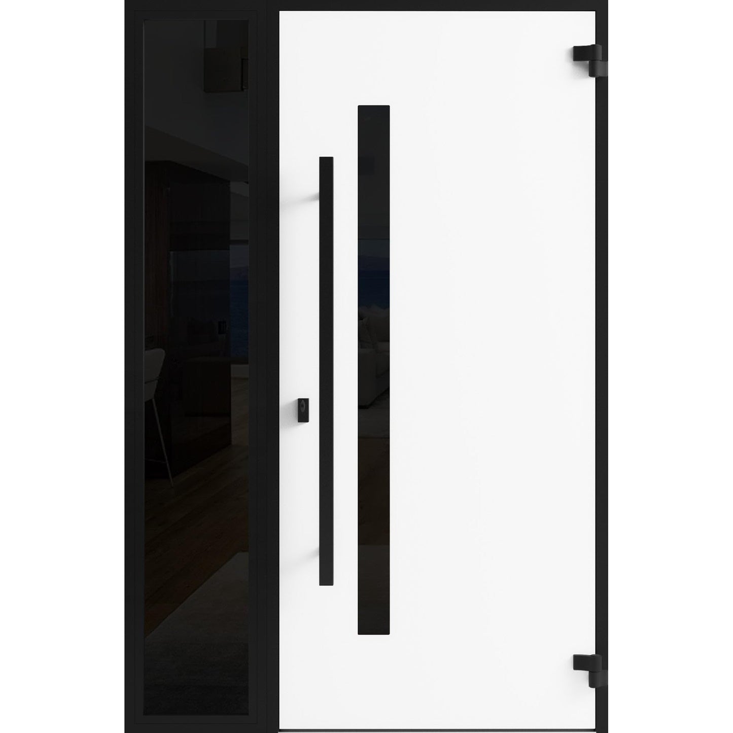VDOMDOORS Front Exterior Prehung Steel Door/Ronex 0144 Grey/Side Exterior Window Sidelite/Entry Metal Modern Painted W36+14" x H80 Left Hand Inswing