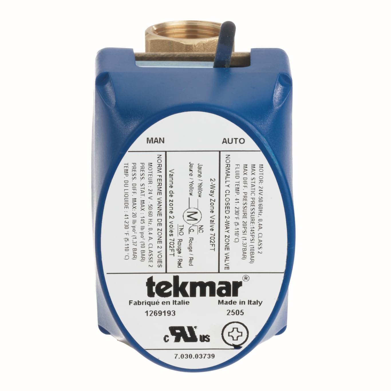 tekmar 702FT 2-Way Zone Valve | Normally Closed, Electro-Mechanical Actuation with End Switch, 3/4" Female NPT, 24V AC | Hydronic Heating & Cooling Systems