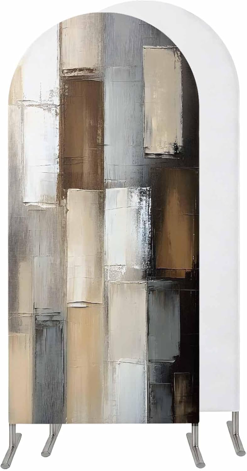 Jnbasdffb 7.2 Gray Brown Wedding Arch Cover, Stretchy Spandex Arch Backdrop Stand Covers FT, Abstract Oil Painting
