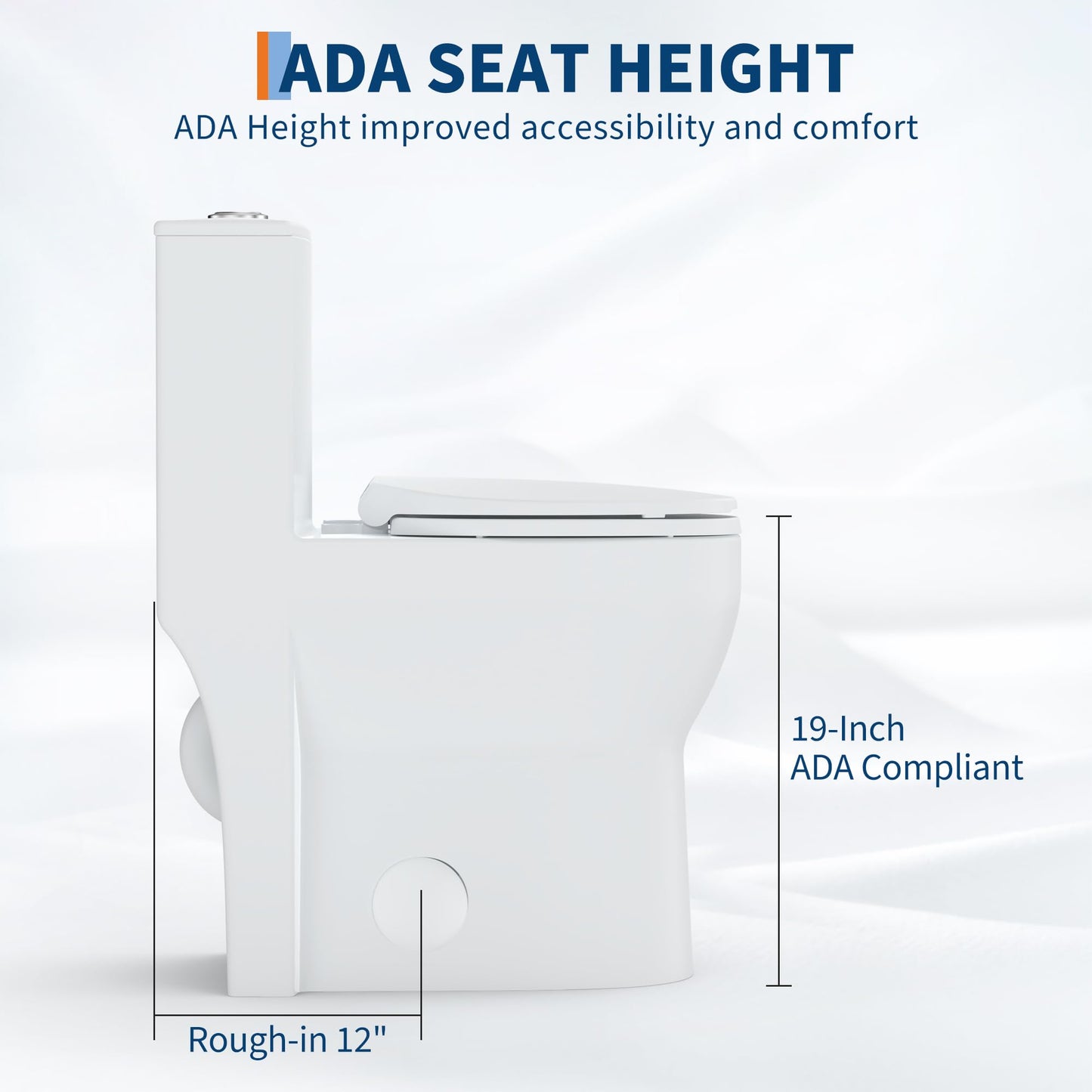 One Piece Toilet with 19" ADA Height, Round Bowl Design, Soft Closing PP Toilet Cover, Easy Clean Surface, Water Efficient Flush