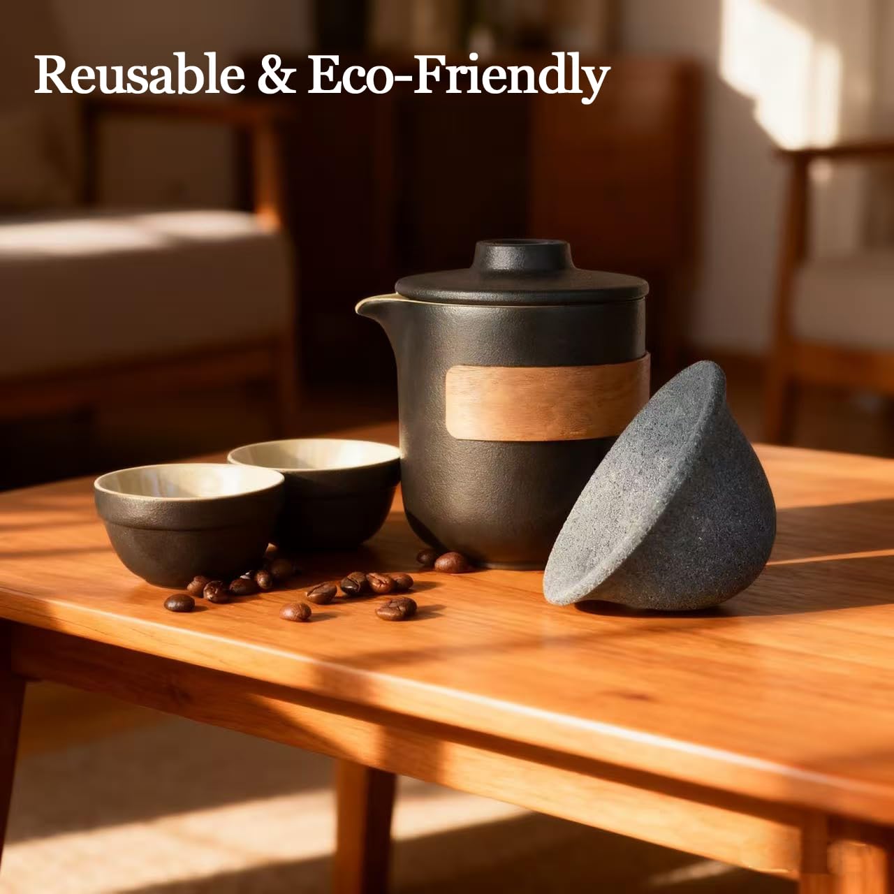 sencdfly Pour Over Coffee Maker - All-Ceramic Drip Set, Single Serve Coffee Maker with Pour Over Dripper, Reusable Ceramic Filter & Carafe, Portable Travel Drip Kit Valentines Day Gifts for Him