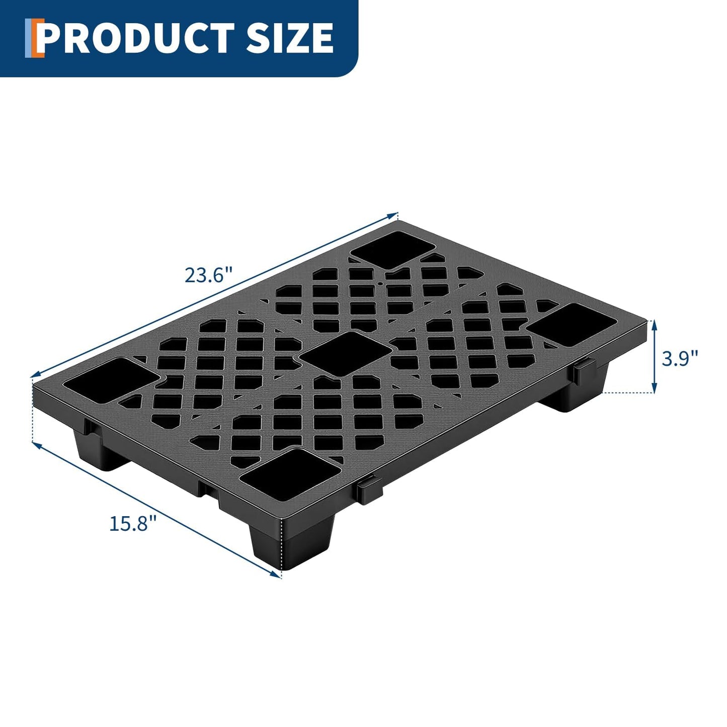 GarveeTech 8 Pcs Plastic Pallet, Modular Stackable Ventilation Pallet, 2200lbs Capacity Heavy-Duty Forkliftable Tray for Garage, Workshop, Easy to Clean, 23.6"l x 15.7"w x 3.9"h