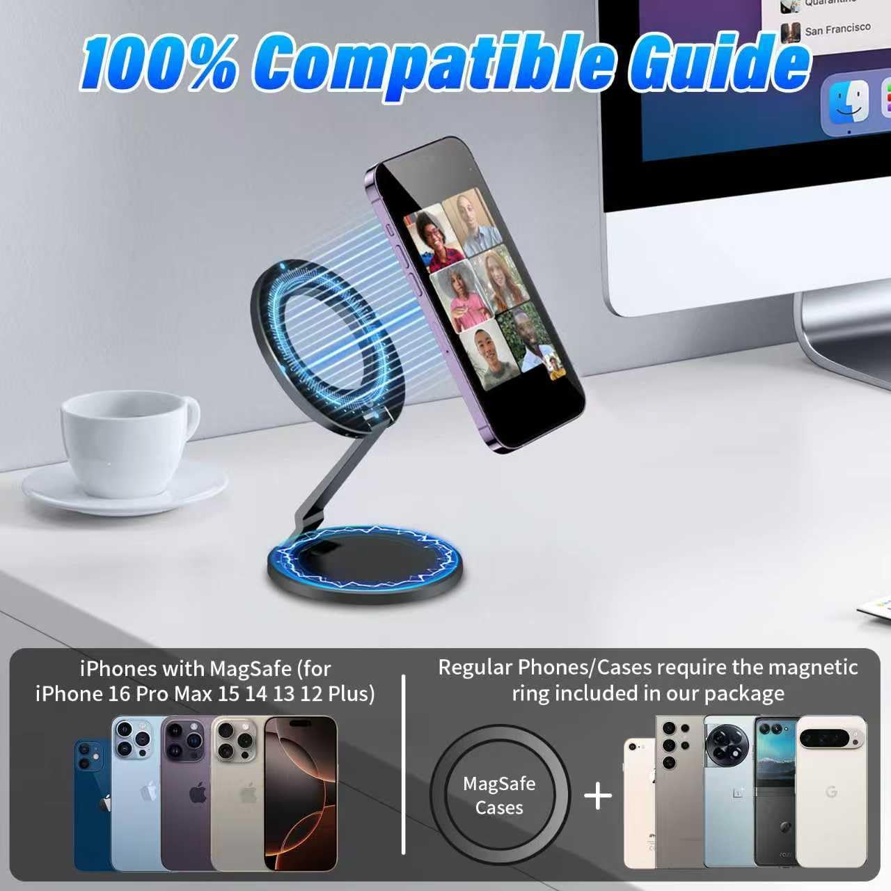 Aioopro [3-sided 4200gf 300 Upgraded Car Phone Holder for Magsafe Strongest Magnetic] Folding Phone Stand for Desk