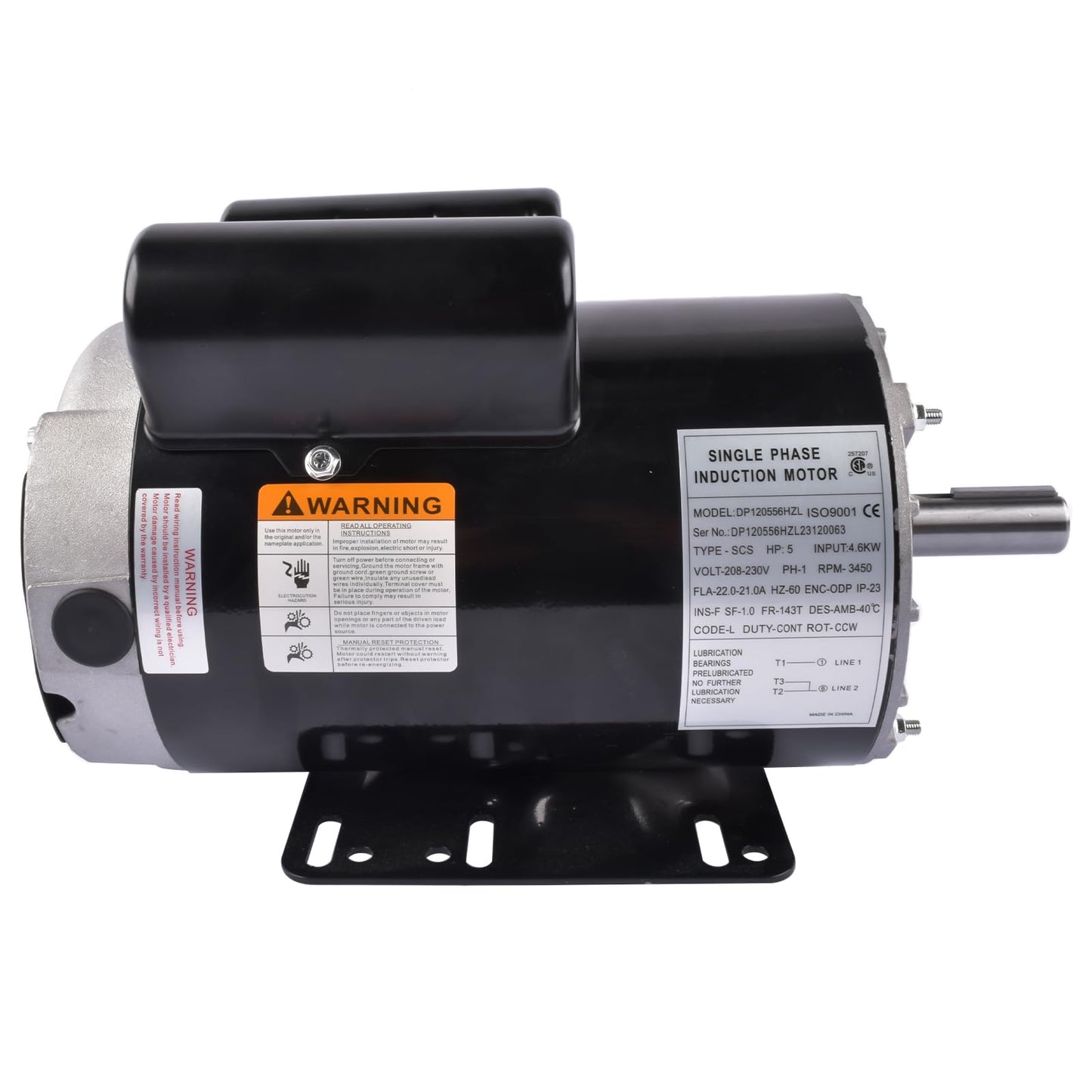 5HP Air Compressor Electric Motor, 230V 22 Amps Electric Motor, 3450RPM 56HZ Frame, 7/8" Keyed Shaft, CCW Rotation 2.25" Shaft Length for Air Compressors Vahaha