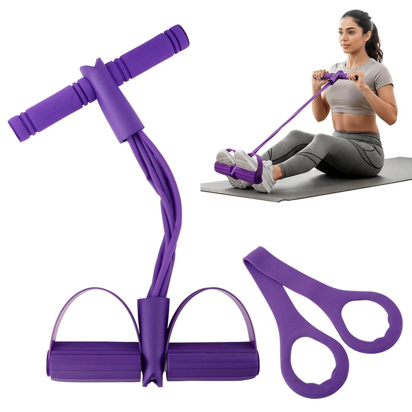 21 Fitness Resistance Bands-6 Tube Pedal Ankle Puller, Multifunction Tension Rope, Pedal Resistance Band with Handle Sit Up Exercise Equipment Home Gym Tummy Trainer for Men Women (Size:6 Tube)
