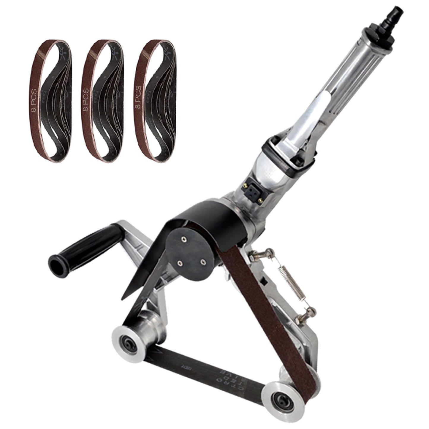 Professional Round Tubing Pipe Sander, Metal Air Pipeline Polishing Machine, Pneumatic Steel Pipe Grinder, Variable Speeds with 8PCS Sanding Belts for Burnishing Finishing Rust Removal