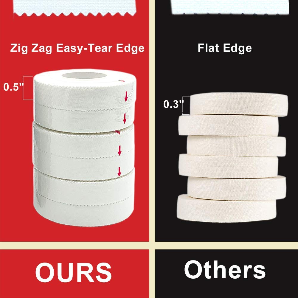 White Athletic Tape (6 Pack 0.5" 30ft) - Finger Tape - Medical Tape - Foot Tape - No Sticky Residue & Easy to Tear - for Rock Climbing, Jiu-Jitsu, Grappling, Martial Arts, Hockey Stick, Lifters