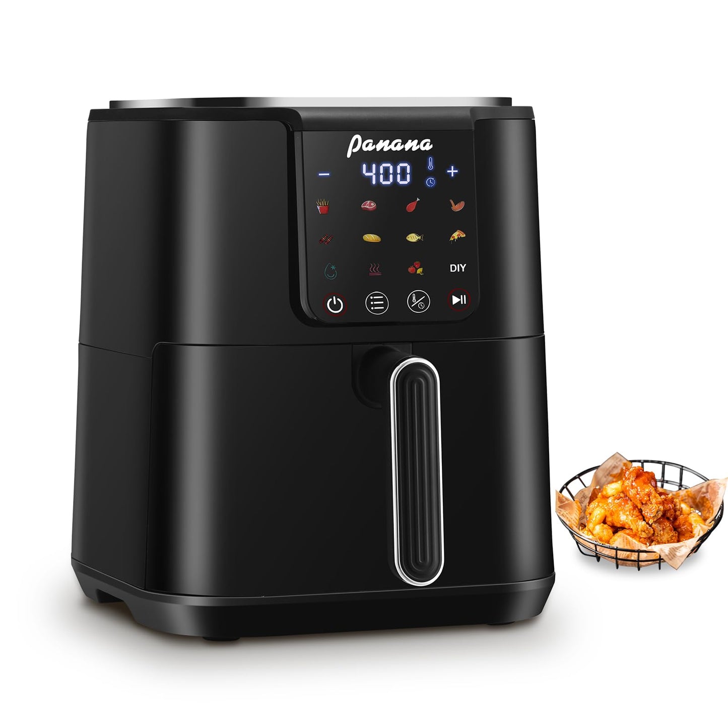Panana Air Fryer, 6.3QT Large Capacity Air Fryer, Oilless Healty Cooker Airfryer Oven with 12 Presets, 1500W Air Fryers for Quick Meal, Home Use (Black)
