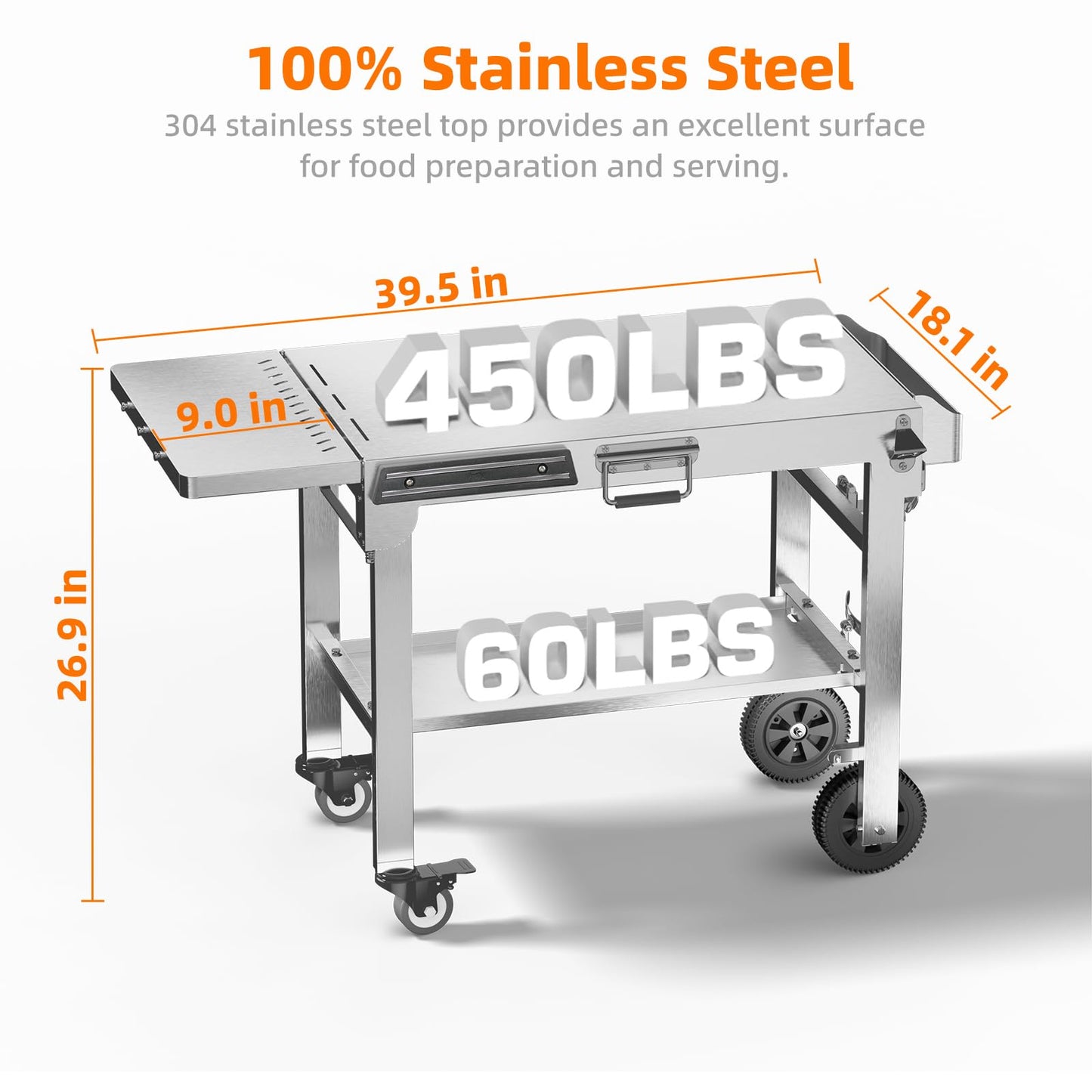 Electactic Food Grade 304 Stainless Steel BBQ Grill Carts fits 22'' Tabletop Griddle, Outdoor grill Table with 4 Foldable Legs, Portable Grill Stand for RV, Camping, Tailgating