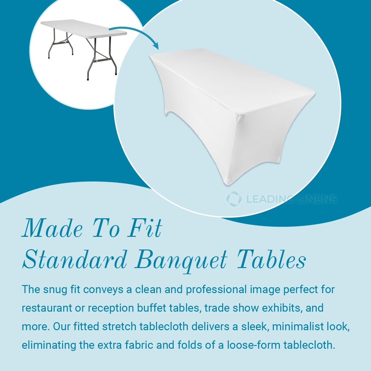 Sparkles Make It Special 5-pcs 6' ft Rectangular Fitted Spandex Cloth Fabric Linen Tablecloth - Wedding Reception Restaurant Banquet Party - Machine Washable - Choice of Size - White