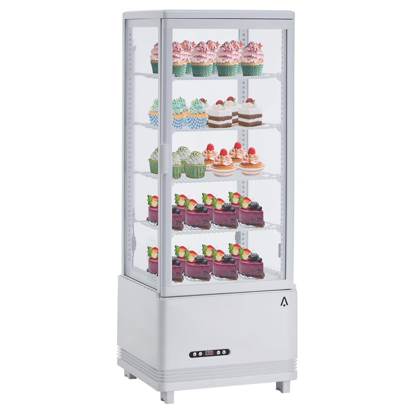 Commercial Display Refrigerator, 3.5 cu. ft./98 Liter Countertop Refrigerated Cake Display Cabinet, Refrigerator with Adjustable Shelves and Digital Controls, LED Display, For Cafes, Bakeries, White