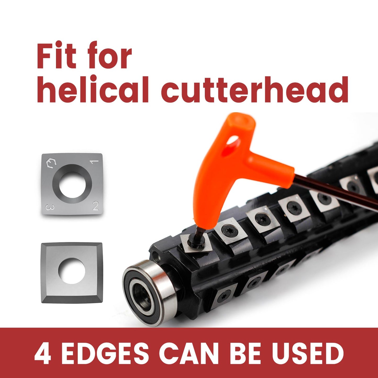Findbuytool Carbide Inserts cutters (15x15x2.5mm-30°-R150-4R0.5) Insert for Woodworking Helical Cutter Head Tools, 100Pcs
