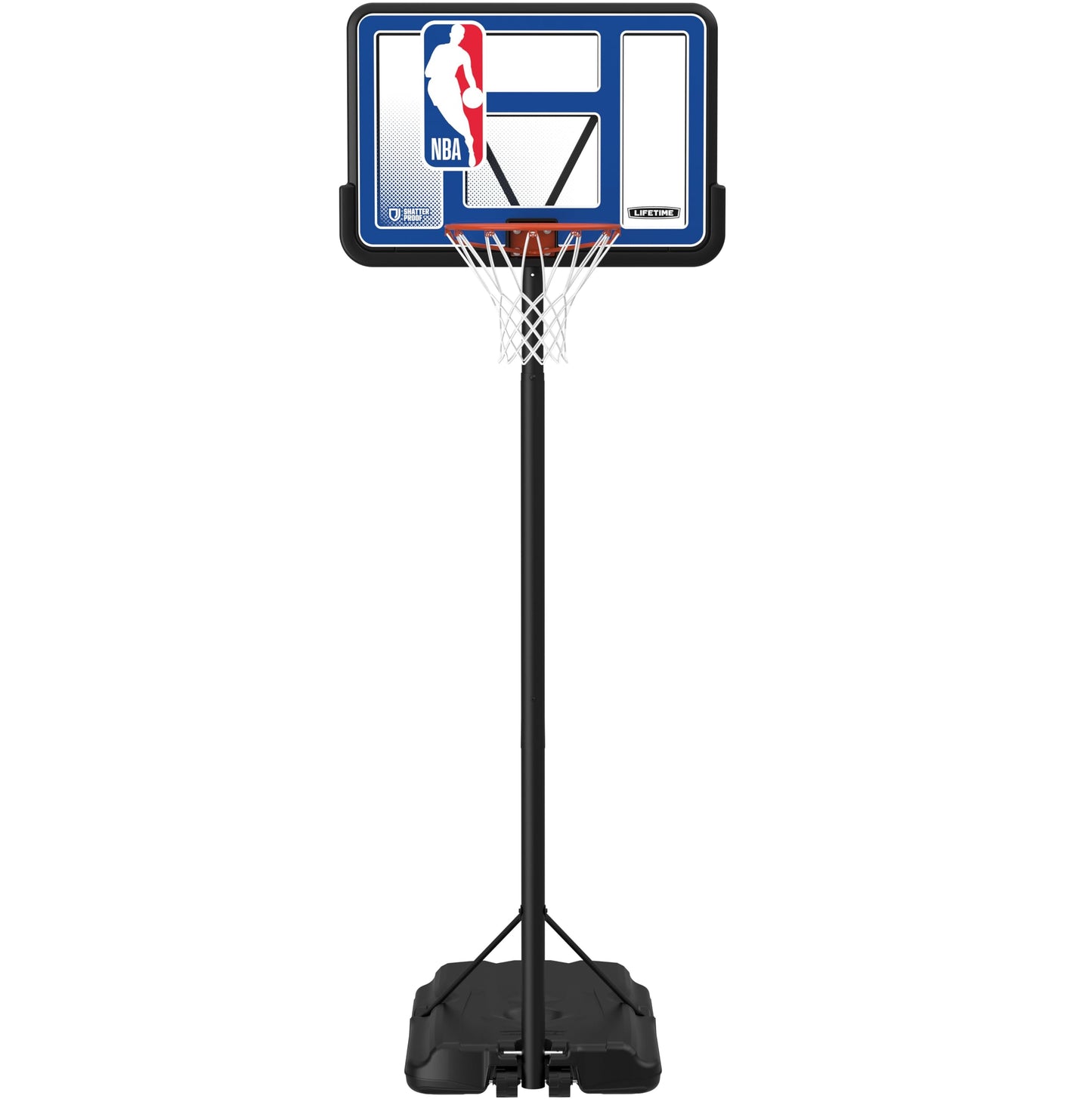 Lifetime NBA League Edition Portable Basketball Hoop, Adjustable Height 7.5-10 Ft, 44 Inch Shatterproof Fusion Backboard, Base with Wheels