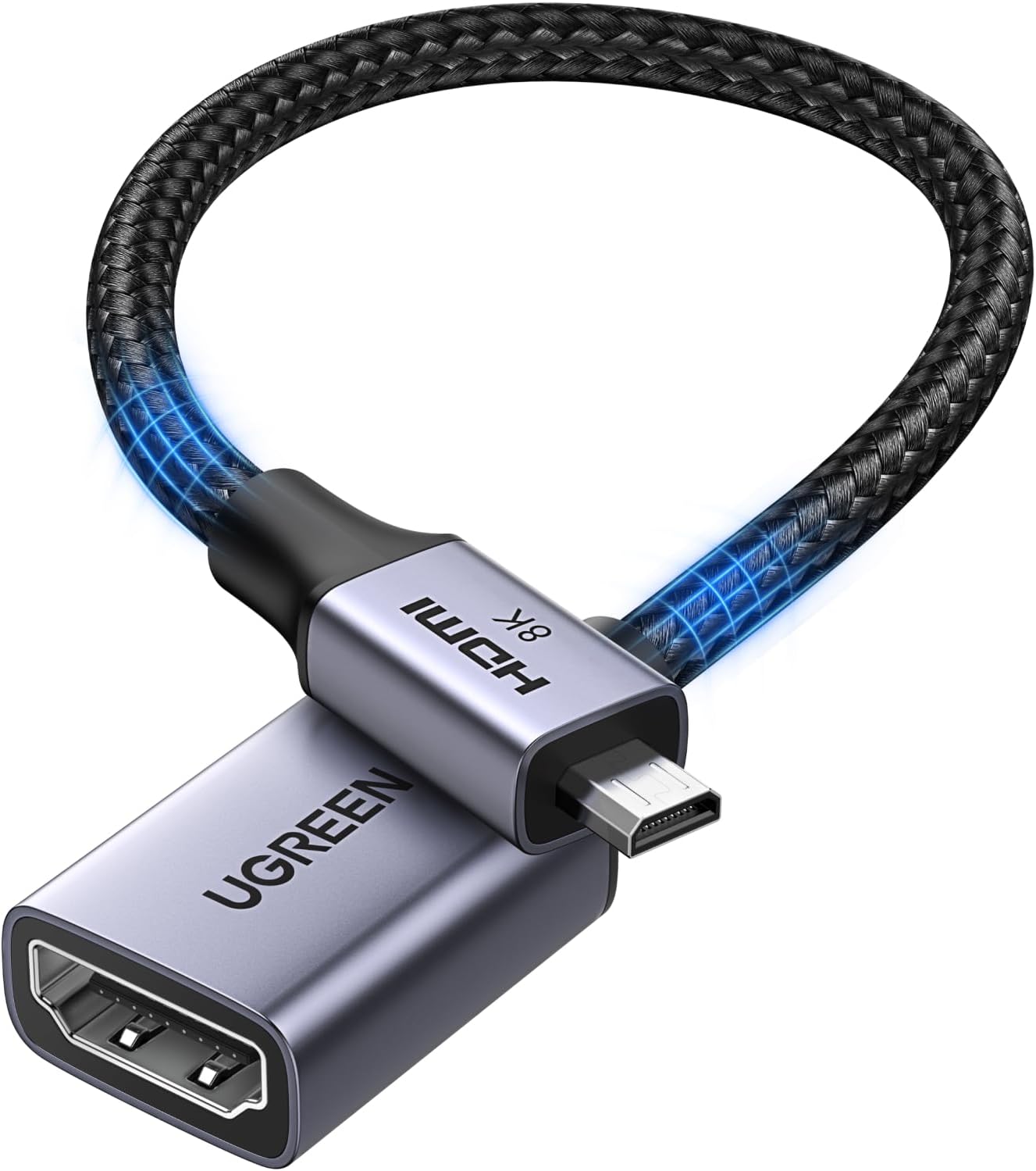 UGREEN 8K@60Hz 10K 4K@240Hz 2.1 3D Dolby 48Gbps, 5/Pi 500/Camera/Portable 0.8FT Micro HDMI to HDMI Adapter, Micro HDMI