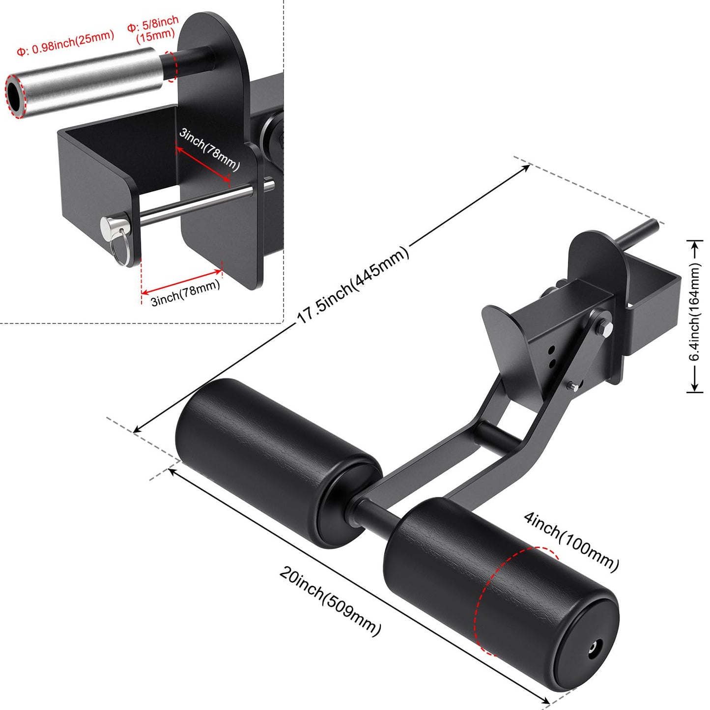 SELEWARE Nordic Hamstring Curl Squat Rack Attachment for 3x3 Power Rack with 5/8" or 1" Hole - Adjustable Leg Hold Down Attachment with Leather Surface for Home Gym Workouts
