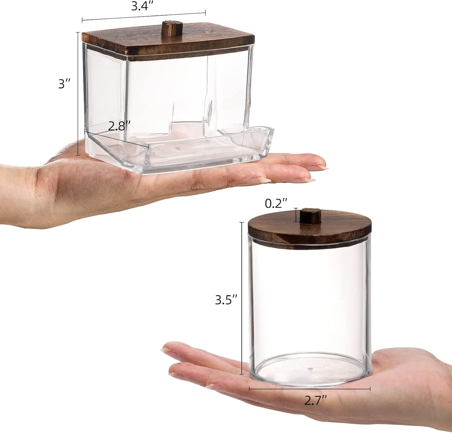 Tbestmax Qtip Holder - 4 Pack Cotton Ball & Swabs Dispenser with Bamboo Lids | 10/7oz Apothecary Jar (Brown)