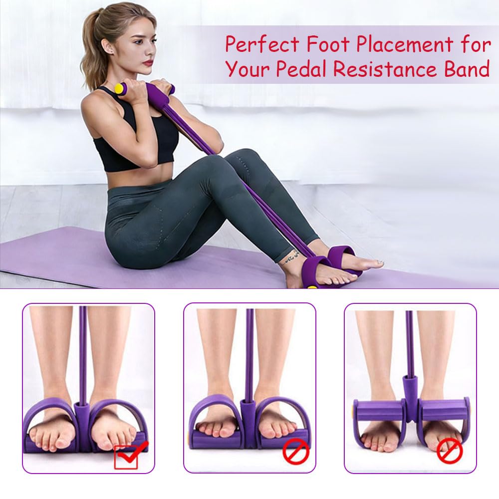 Multifunction Pedal Resistance Band with Handles,6-Tube Elastic Yoga Pedal Puller Resistance Band Set, Natural Latex Foot Pedal Resistance Device,Tension Rope for Exercise Women Men (Purple,1pcs)