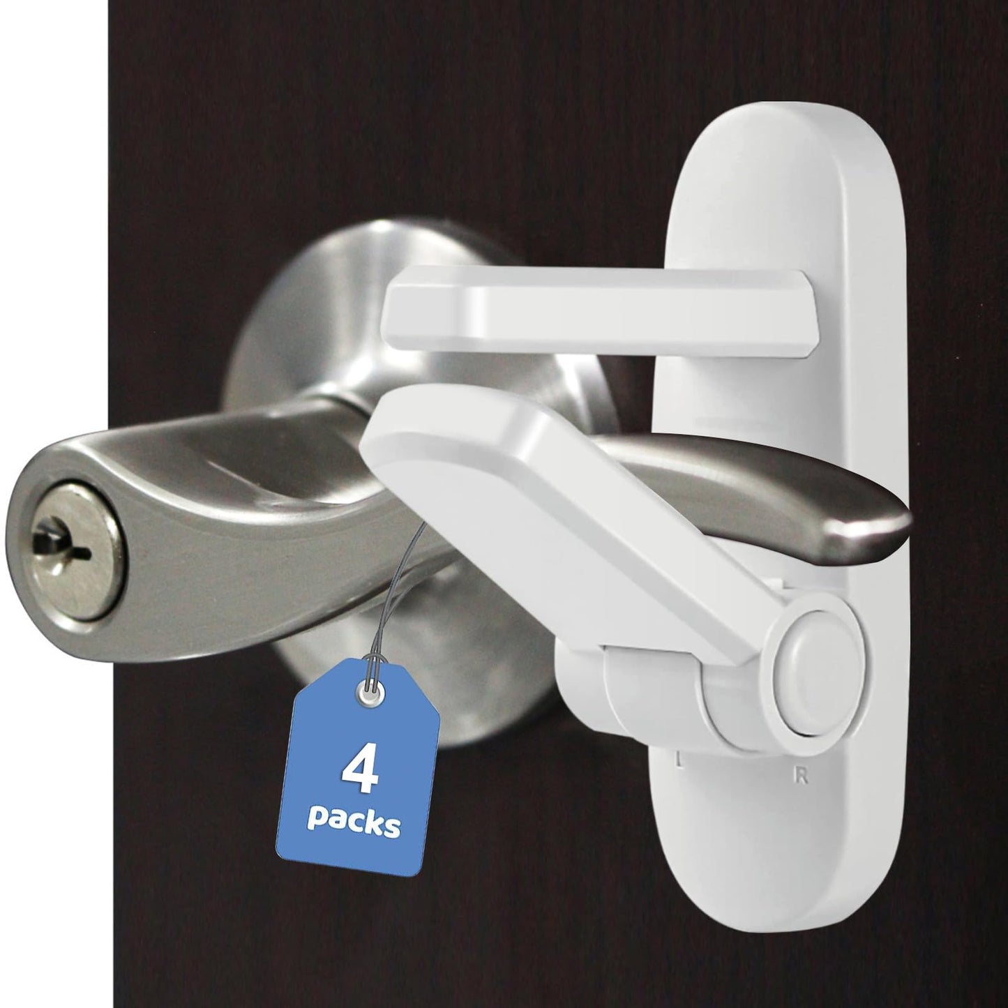 Childproof Door Lever Lock Baby safety locks for doors (4 Pack) Improved door safety for kids, 3M Adhesive No Drilling Child Safety Door Handle Lock. Simple Install, No Tools Needed (White, 4)
